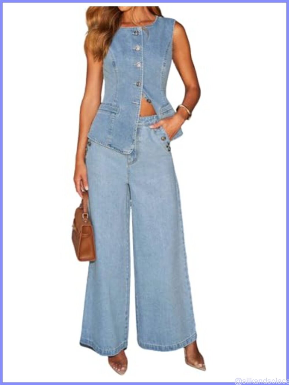 Women's 2 Piece Denim Set Sleeveless Vest Top Wide Leg Palazzo Jeans Y2K Outfit